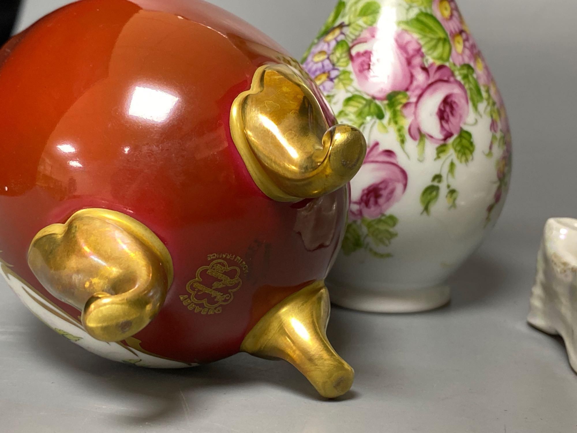 A Sitzendorf figure Fisher boy, a Coalport cottage and Continental ceramics (6)